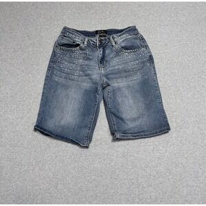 Earl Jeans Shorts Womens 8 Bermuda 11" Inseam Mid Rise Faded Embellished Denim